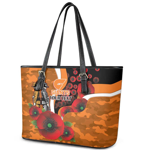 Greater Giants ANZAC Personalised Leather Tote Bag Lest We Forget Poppy Camo