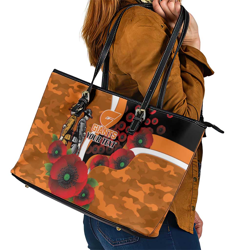 Greater Giants ANZAC Personalised Leather Tote Bag Lest We Forget Poppy Camo