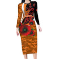 Greater Giants ANZAC Personalised Long Sleeve Bodycon Dress Lest We Forget Poppy Camo