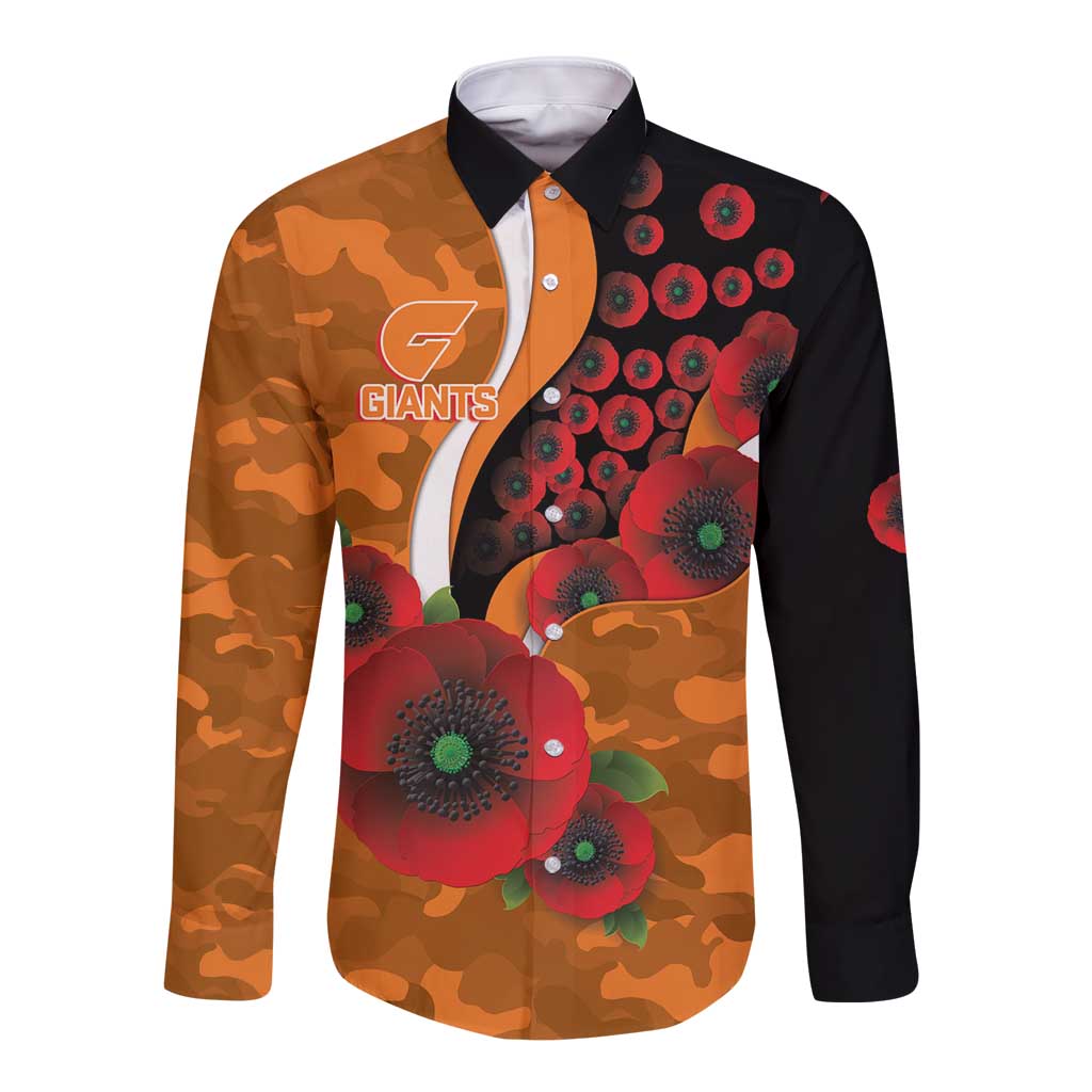 Greater Giants ANZAC Personalised Long Sleeve Button Shirt Lest We Forget Poppy Camo
