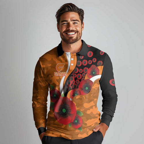 Greater Giants ANZAC Personalised Long Sleeve Polo Shirt Lest We Forget Poppy Camo