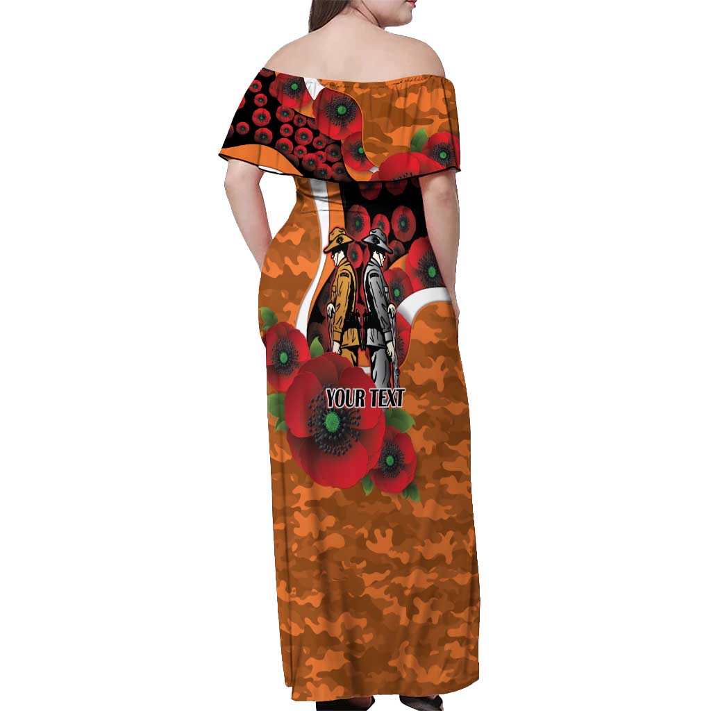 Greater Giants ANZAC Personalised Off Shoulder Maxi Dress Lest We Forget Poppy Camo