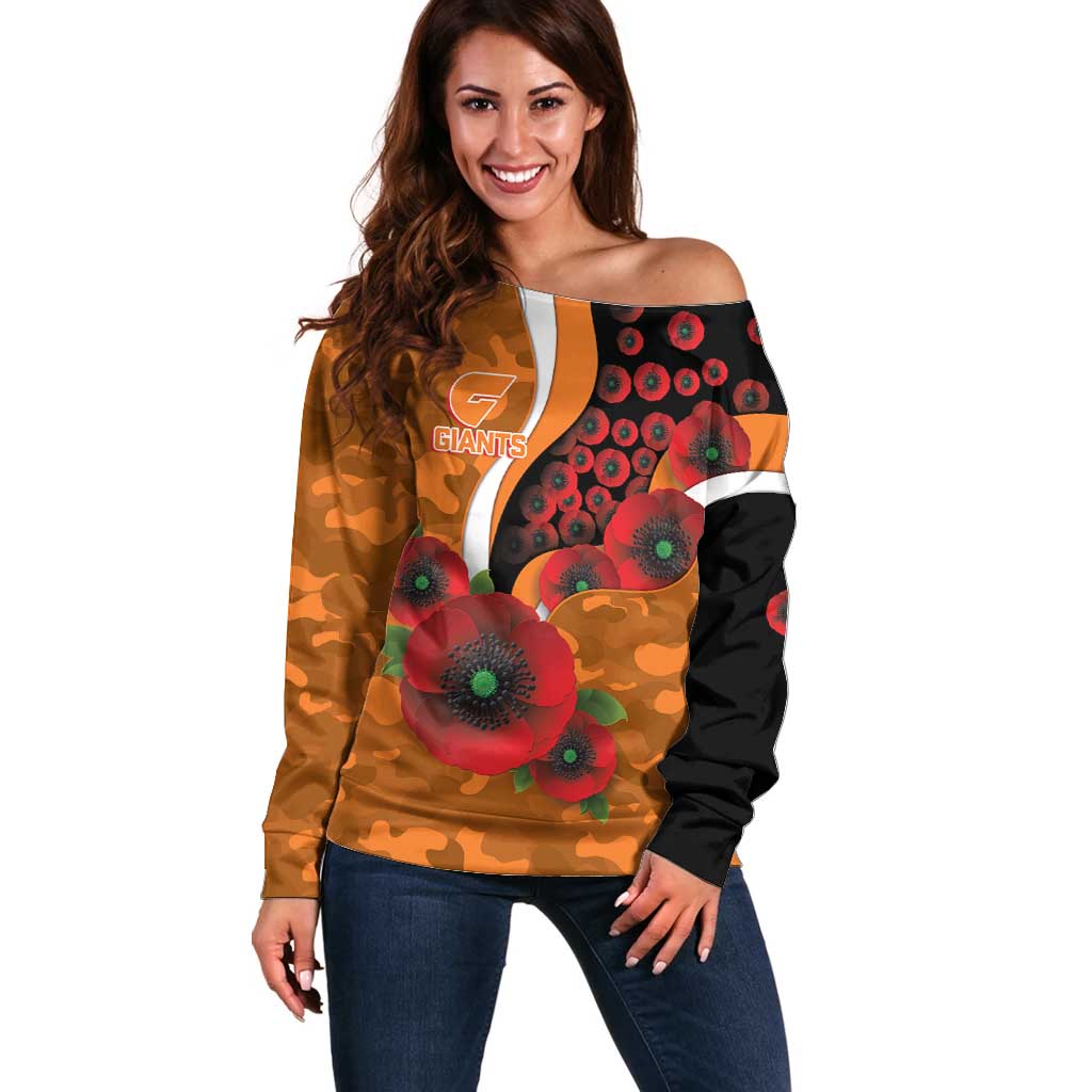 Greater Giants ANZAC Personalised Off Shoulder Sweater Lest We Forget Poppy Camo