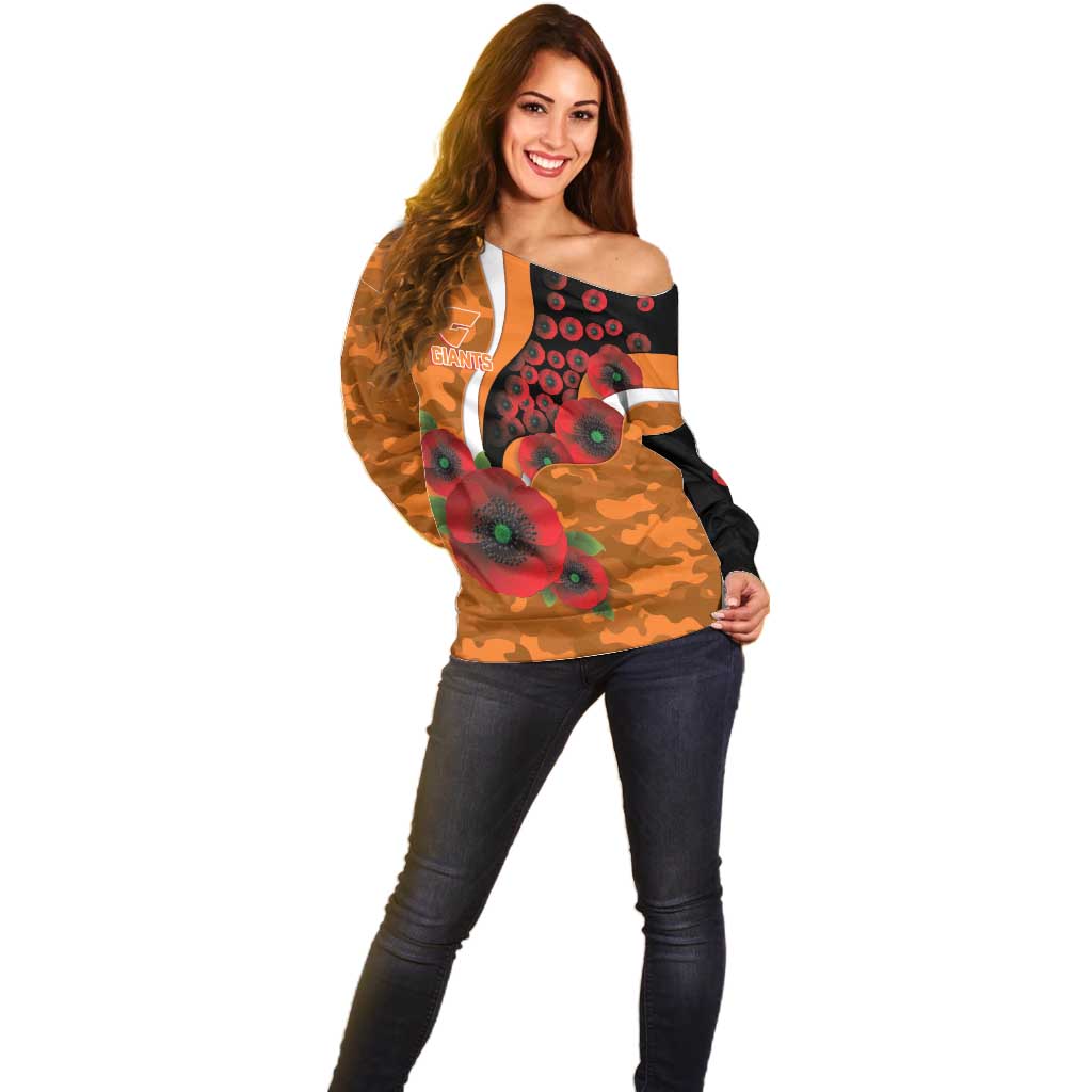 Greater Giants ANZAC Personalised Off Shoulder Sweater Lest We Forget Poppy Camo