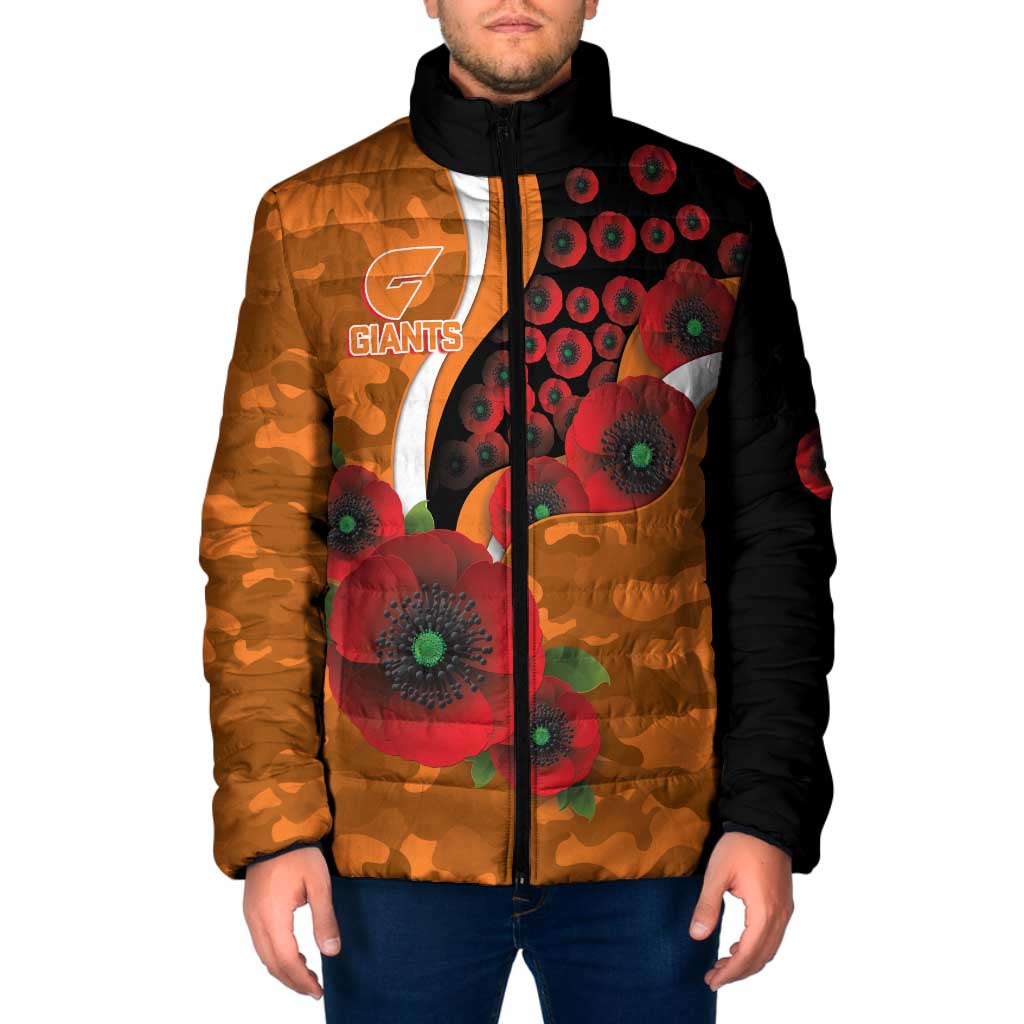 Greater Giants ANZAC Personalised Padded Jacket Lest We Forget Poppy Camo
