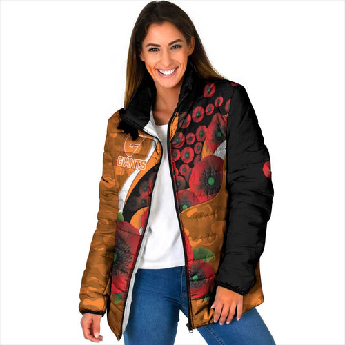 Greater Giants ANZAC Personalised Padded Jacket Lest We Forget Poppy Camo