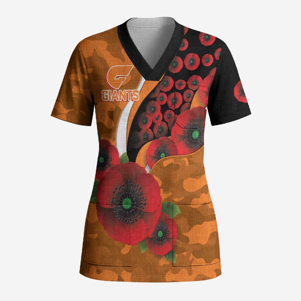 Greater Giants ANZAC Personalised Scrub Top Lest We Forget Poppy Camo