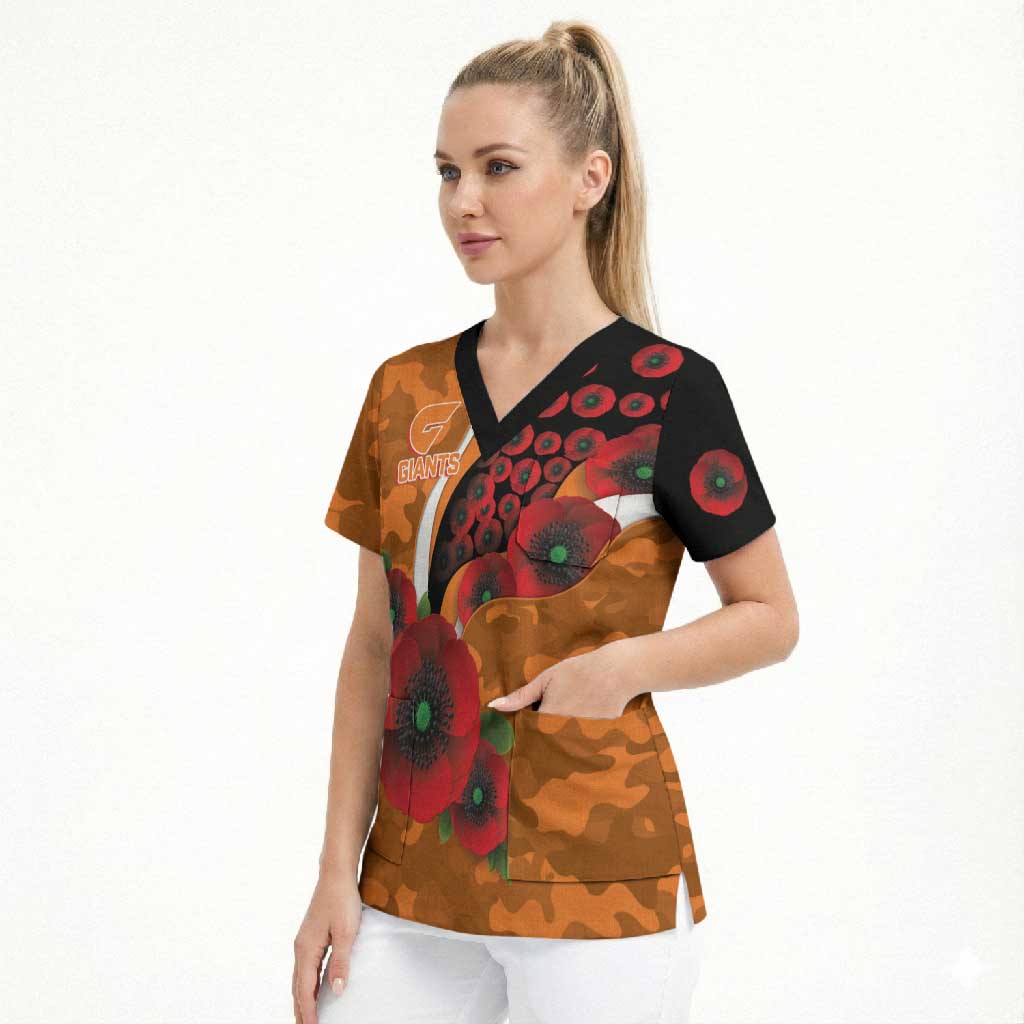 Greater Giants ANZAC Personalised Scrub Top Lest We Forget Poppy Camo