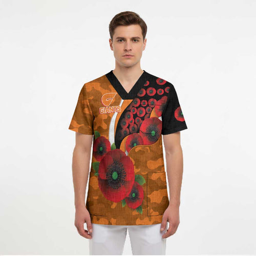 Greater Giants ANZAC Personalised Scrub Top Lest We Forget Poppy Camo