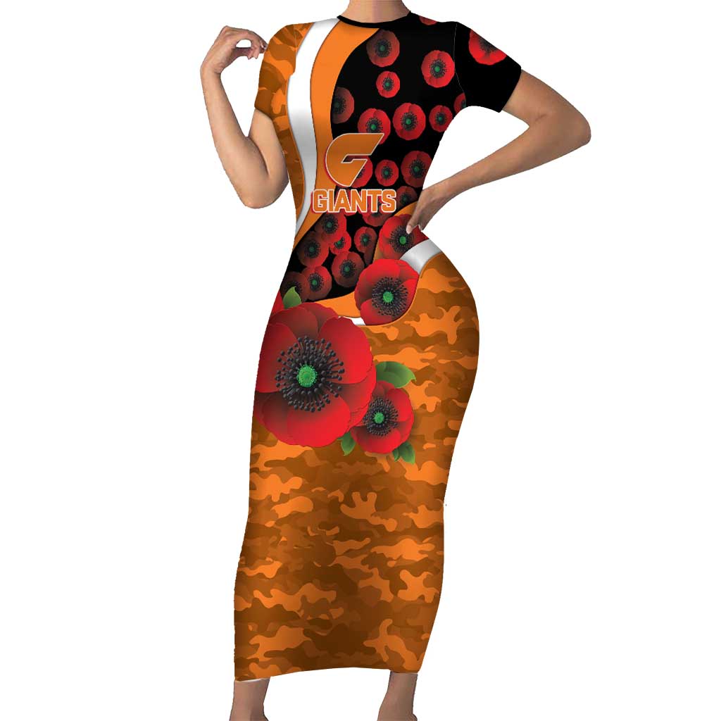Greater Giants ANZAC Personalised Short Sleeve Bodycon Dress Lest We Forget Poppy Camo