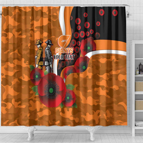 Greater Giants ANZAC Personalised Shower Curtain Lest We Forget Poppy Camo