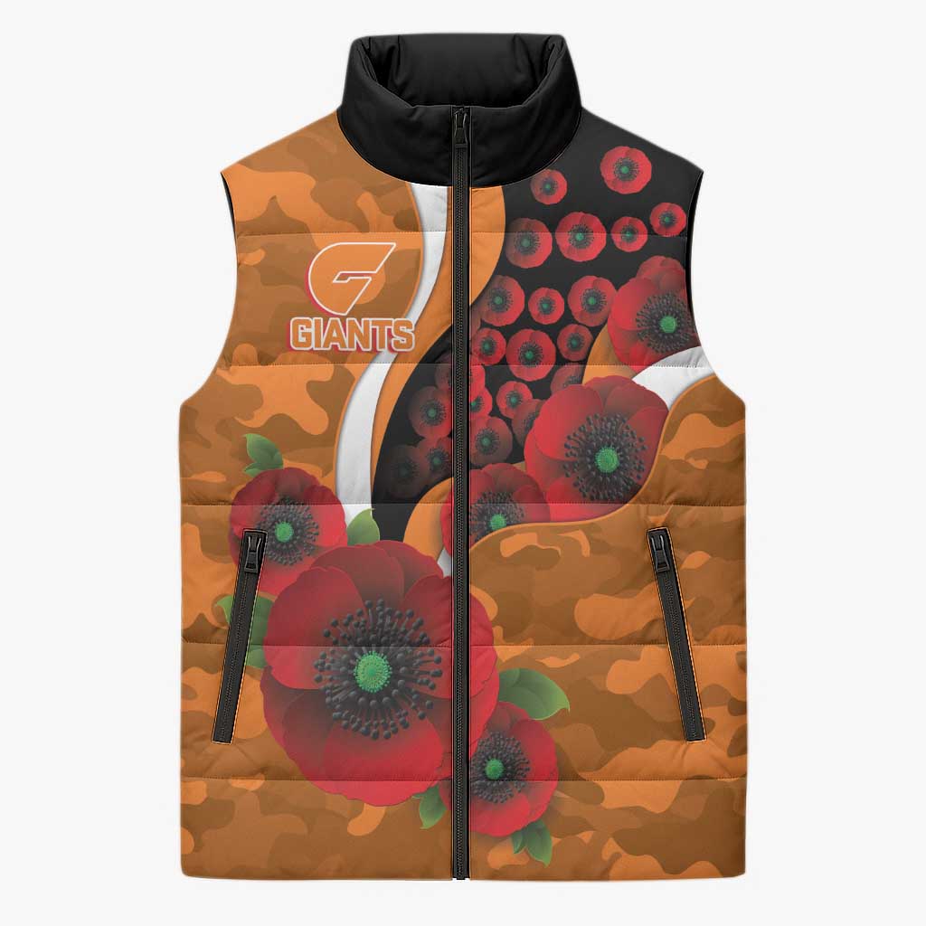 Greater Giants ANZAC Personalised Sleeveless Puffer Jacket Lest We Forget Poppy Camo