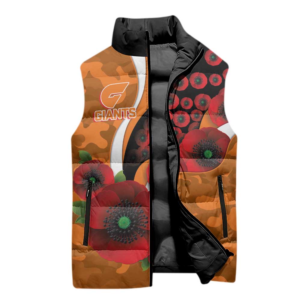 Greater Giants ANZAC Personalised Sleeveless Puffer Jacket Lest We Forget Poppy Camo