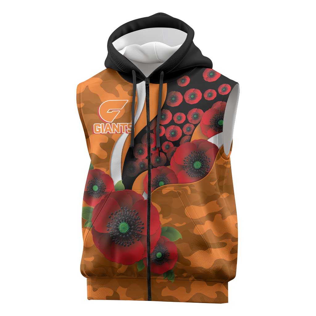 Greater Giants ANZAC Personalised Sleeveless Zip Hoodie Lest We Forget Poppy Camo