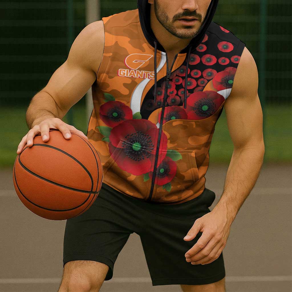 Greater Giants ANZAC Personalised Sleeveless Zip Hoodie Lest We Forget Poppy Camo
