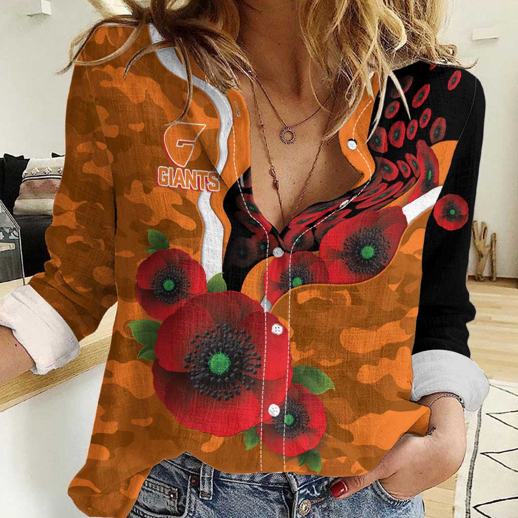 Greater Giants ANZAC Personalised Women Casual Shirt Lest We Forget Poppy Camo
