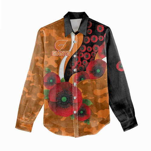 Greater Giants ANZAC Personalised Women Casual Shirt Lest We Forget Poppy Camo