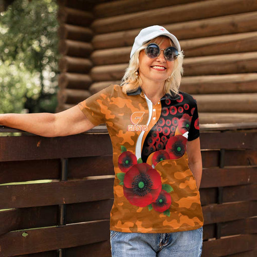 Greater Giants ANZAC Personalised Women Polo Shirt Lest We Forget Poppy Camo