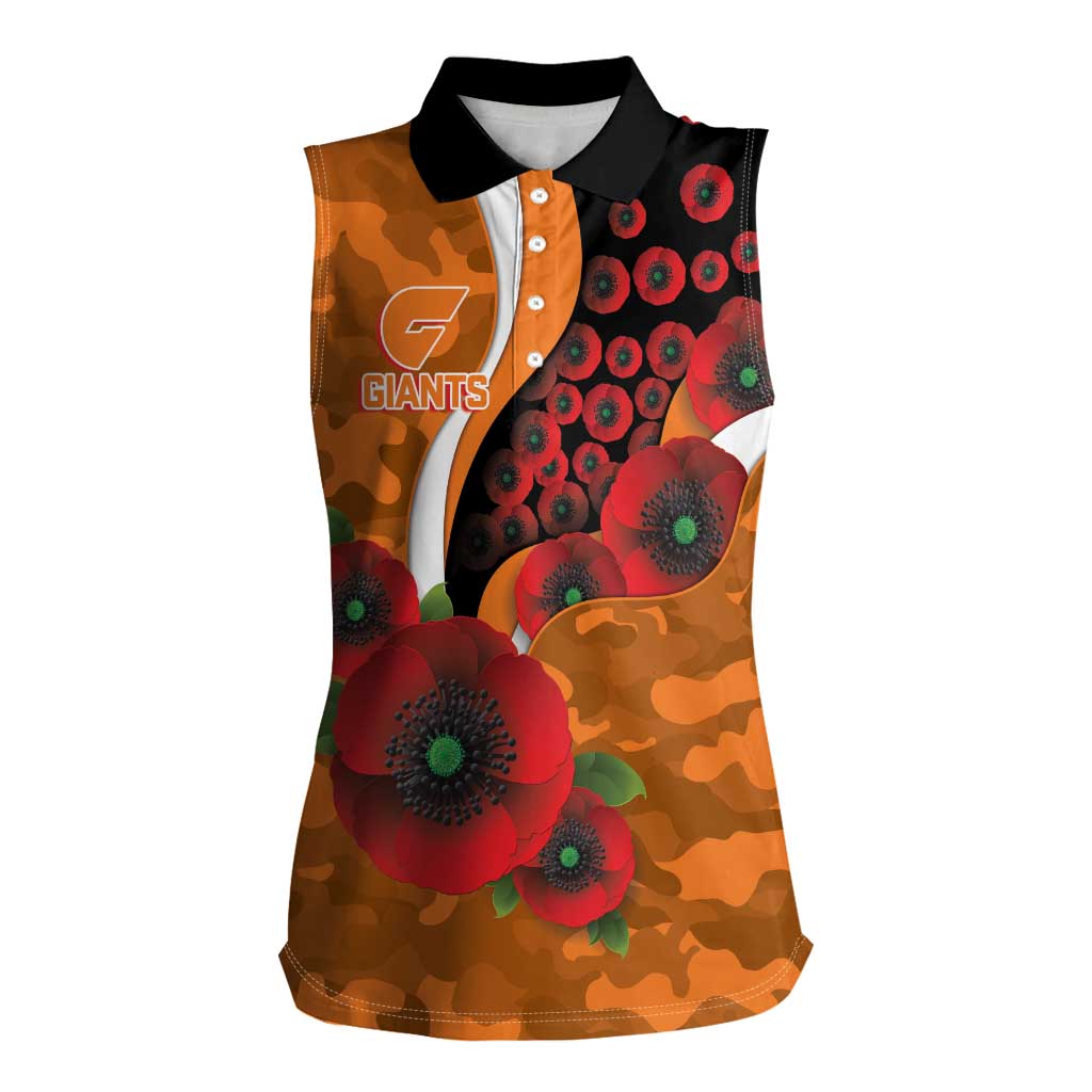 Greater Giants ANZAC Personalised Women Sleeveless Polo Shirt Lest We Forget Poppy Camo