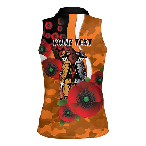 Greater Giants ANZAC Personalised Women Sleeveless Polo Shirt Lest We Forget Poppy Camo