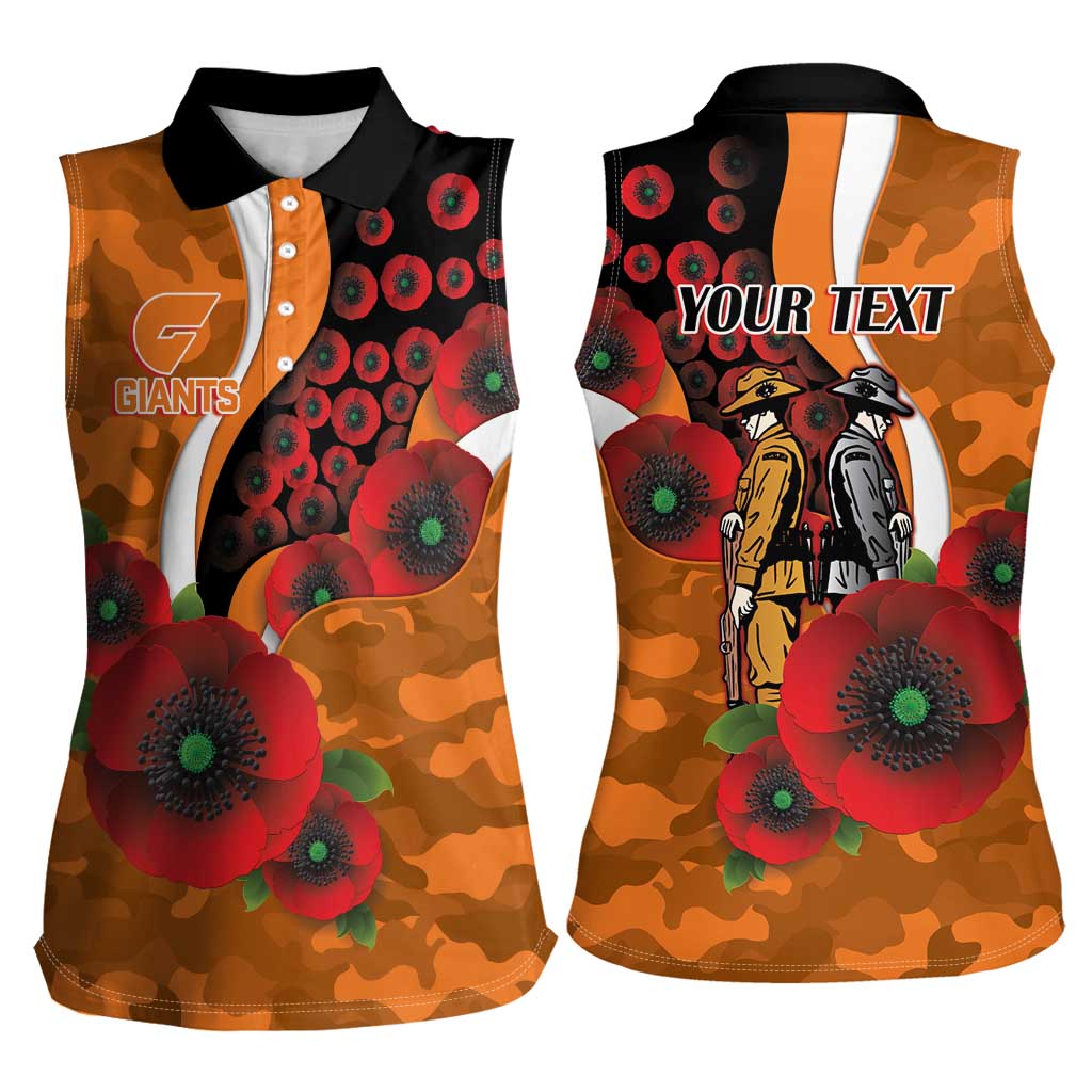 Greater Giants ANZAC Personalised Women Sleeveless Polo Shirt Lest We Forget Poppy Camo