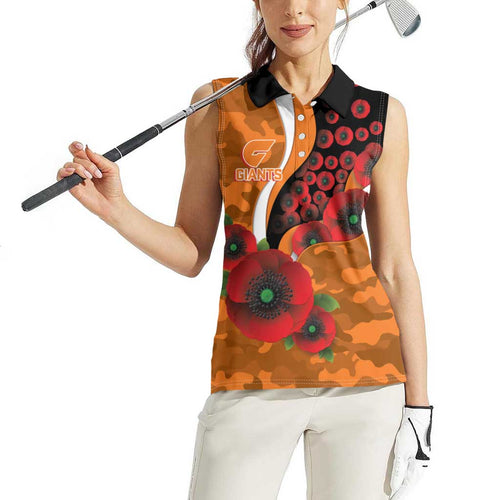 Greater Giants ANZAC Personalised Women Sleeveless Polo Shirt Lest We Forget Poppy Camo