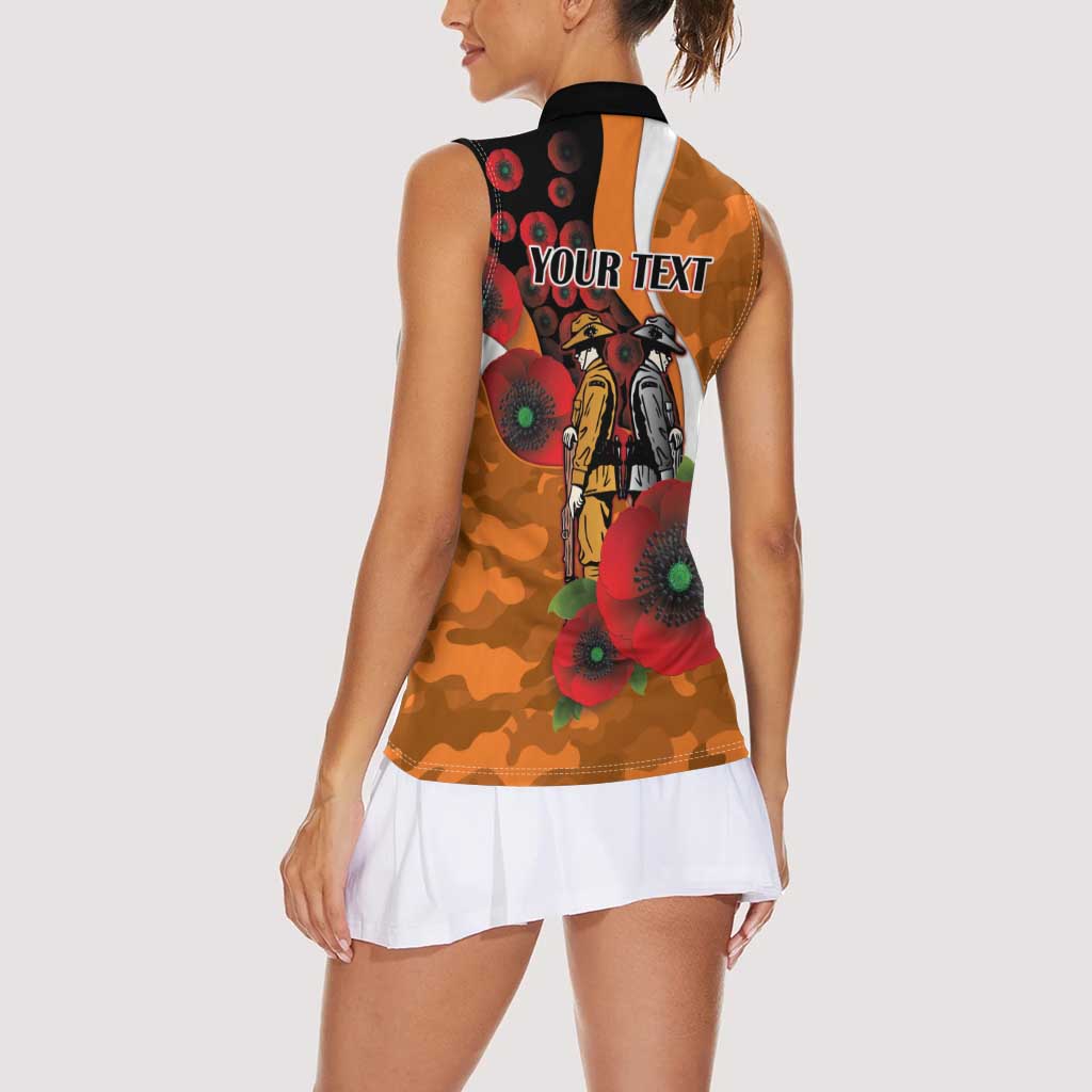 Greater Giants ANZAC Personalised Women Sleeveless Polo Shirt Lest We Forget Poppy Camo