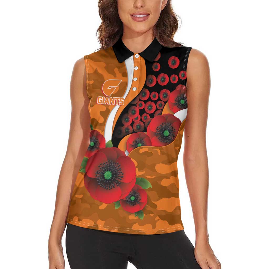 Greater Giants ANZAC Personalised Women Sleeveless Polo Shirt Lest We Forget Poppy Camo