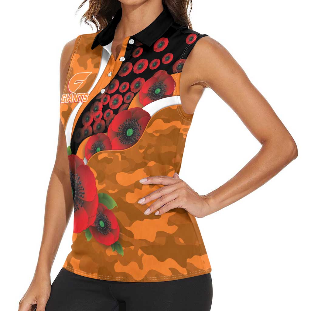 Greater Giants ANZAC Personalised Women Sleeveless Polo Shirt Lest We Forget Poppy Camo