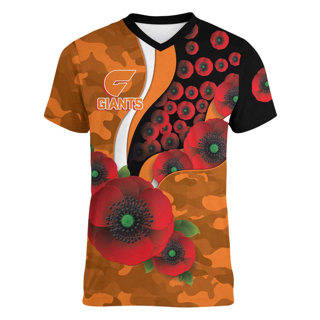 Greater Giants ANZAC Personalised Women V-Neck T-Shirt Lest We Forget Poppy Camo