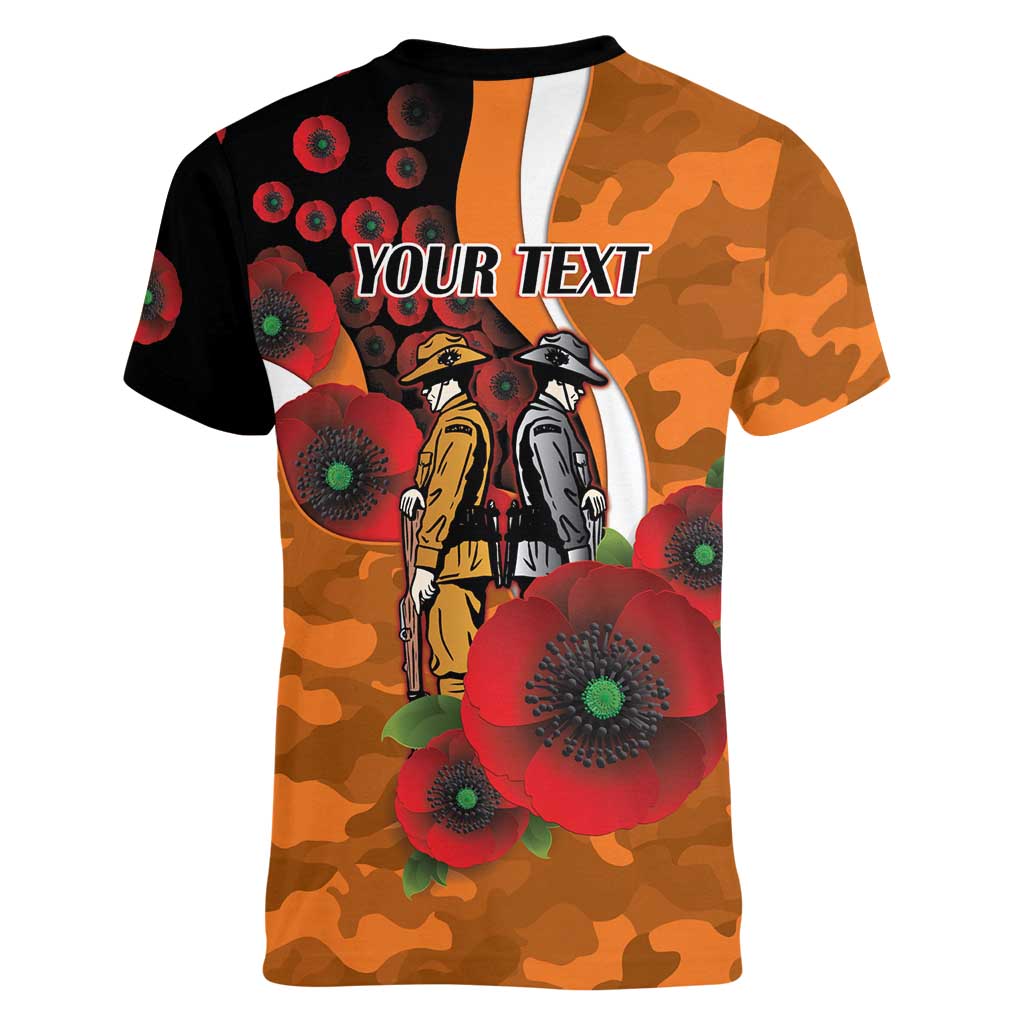 Greater Giants ANZAC Personalised Women V-Neck T-Shirt Lest We Forget Poppy Camo