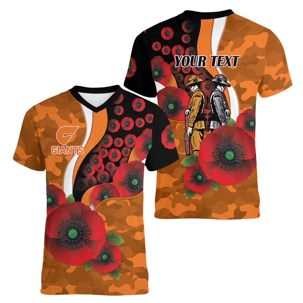 Greater Giants ANZAC Personalised Women V-Neck T-Shirt Lest We Forget Poppy Camo