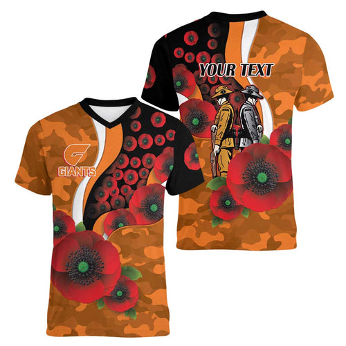 Greater Giants ANZAC Personalised Women V-Neck T-Shirt Lest We Forget Poppy Camo