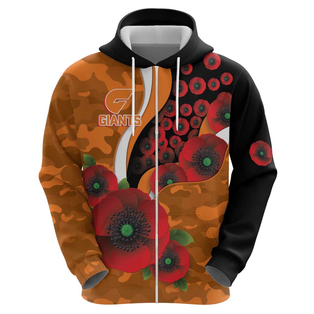 Greater Giants ANZAC Personalised Zip Hoodie Lest We Forget Poppy Camo