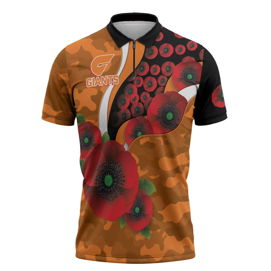 Greater Giants ANZAC Personalised Zipper Polo Shirt Lest We Forget Poppy Camo