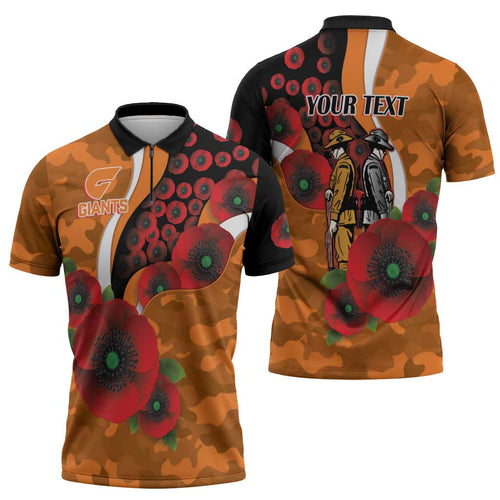 Greater Giants ANZAC Personalised Zipper Polo Shirt Lest We Forget Poppy Camo