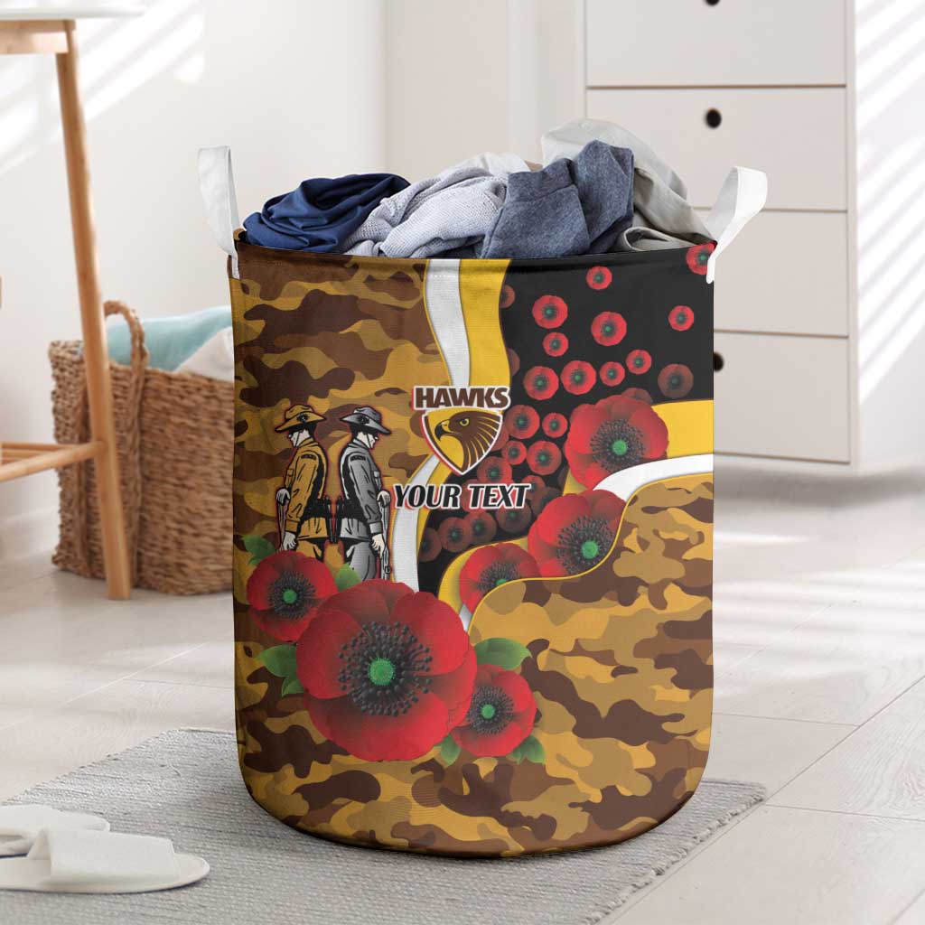 Hawthorn Hawks ANZAC Personalised Laundry Basket Lest We Forget Poppy Camo