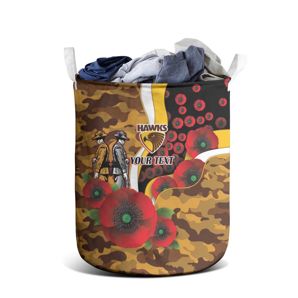 Hawthorn Hawks ANZAC Personalised Laundry Basket Lest We Forget Poppy Camo