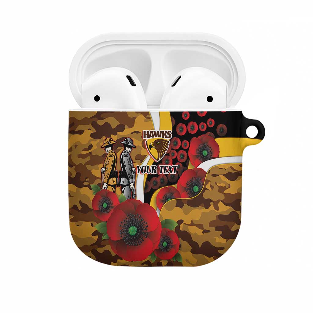 Hawthorn Hawks ANZAC Personalised AirPods Case Lest We Forget Poppy Camo