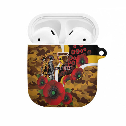 Hawthorn Hawks ANZAC Personalised AirPods Case Lest We Forget Poppy Camo