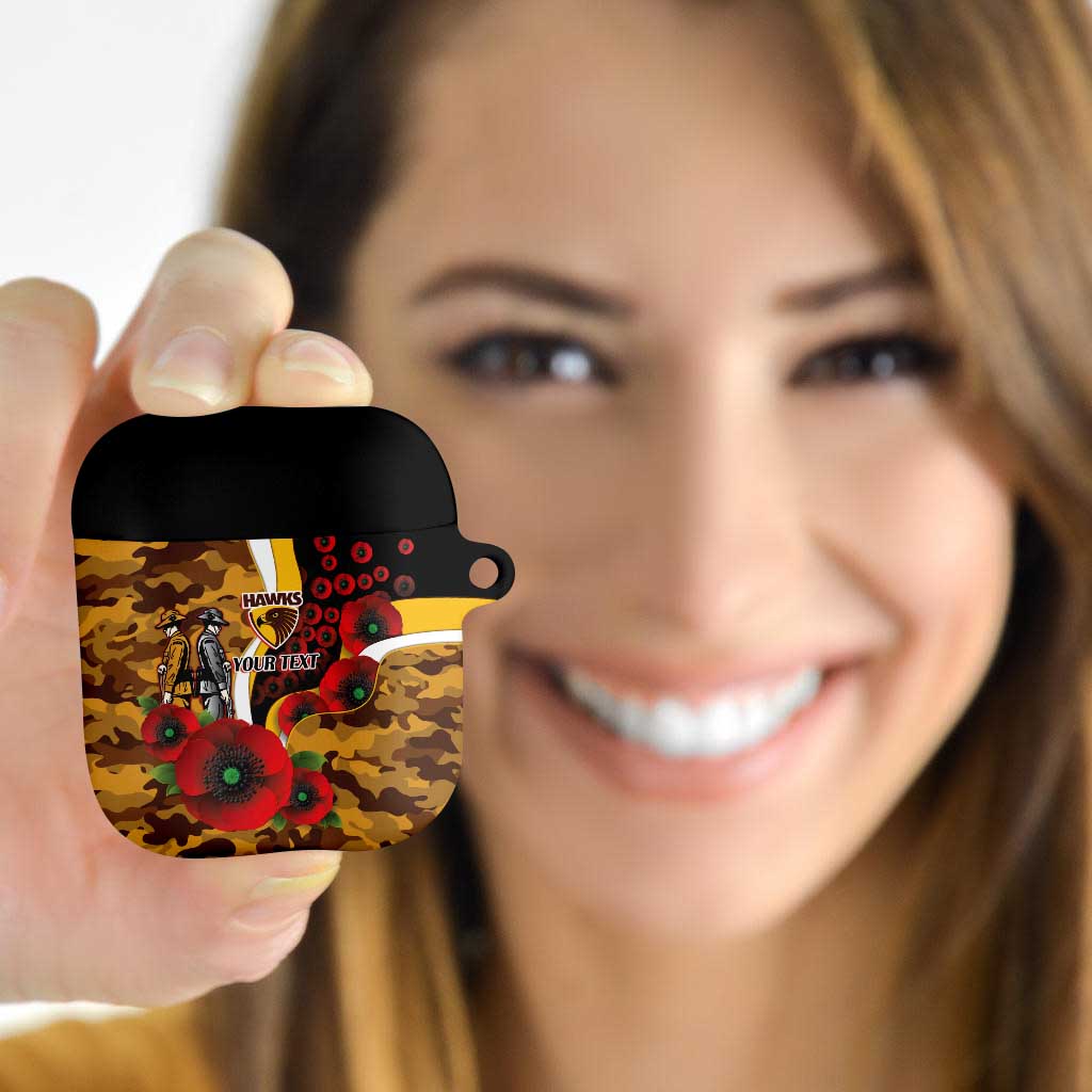 Hawthorn Hawks ANZAC Personalised AirPods Case Lest We Forget Poppy Camo