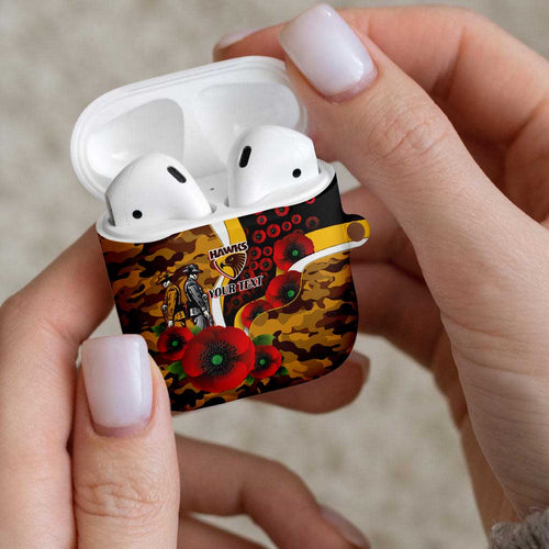 Hawthorn Hawks ANZAC Personalised AirPods Case Lest We Forget Poppy Camo