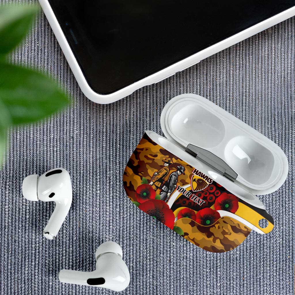 Hawthorn Hawks ANZAC Personalised AirPods Case Lest We Forget Poppy Camo