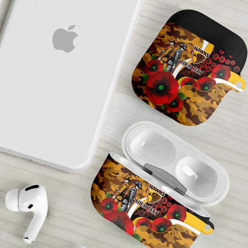 Hawthorn Hawks ANZAC Personalised AirPods Case Lest We Forget Poppy Camo