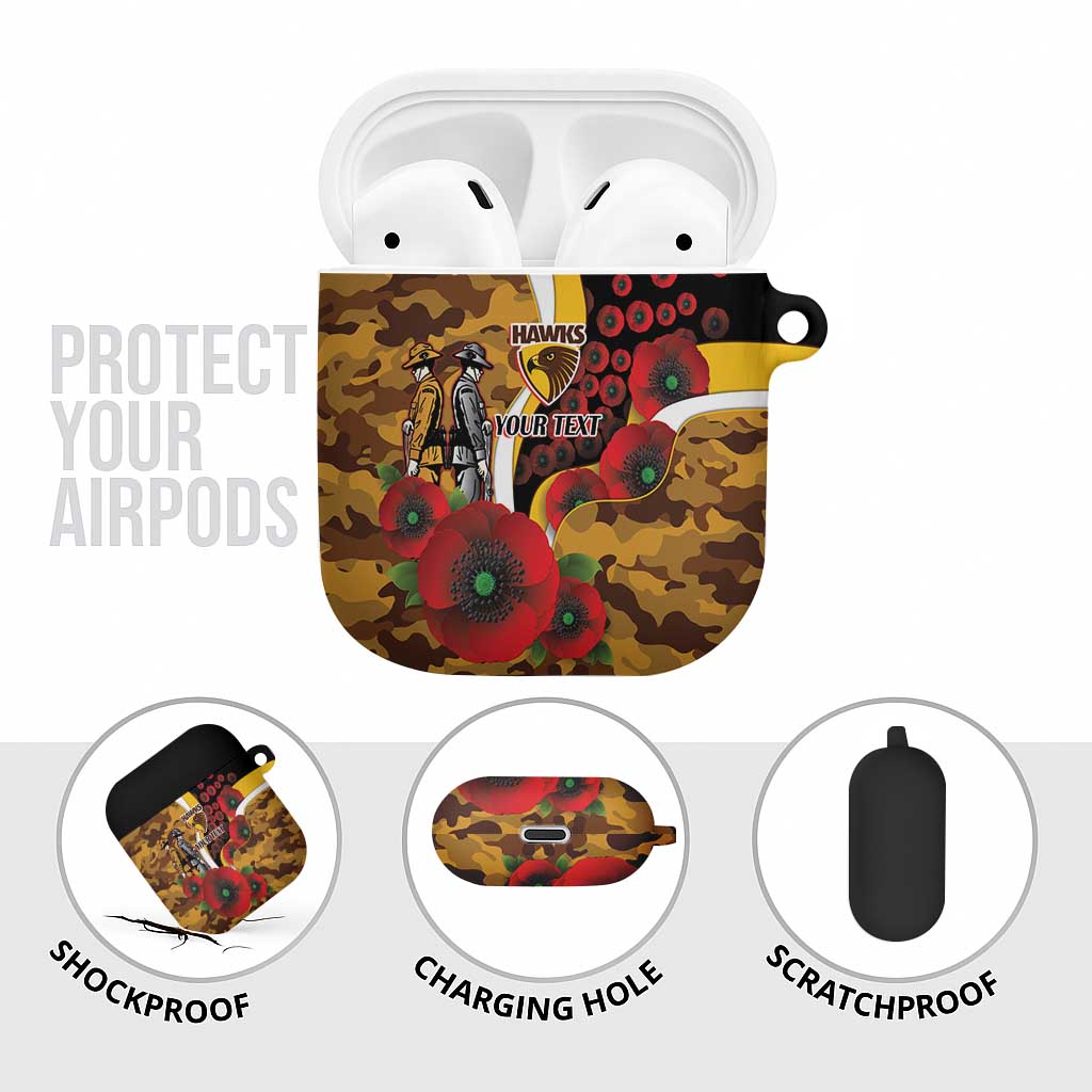 Hawthorn Hawks ANZAC Personalised AirPods Case Lest We Forget Poppy Camo