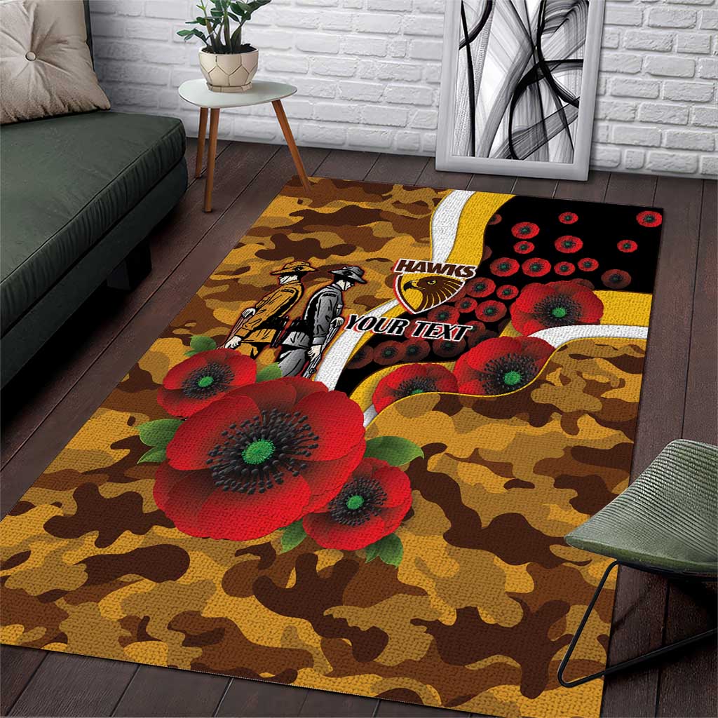 Hawthorn Hawks ANZAC Personalised Area Rug Lest We Forget Poppy Camo