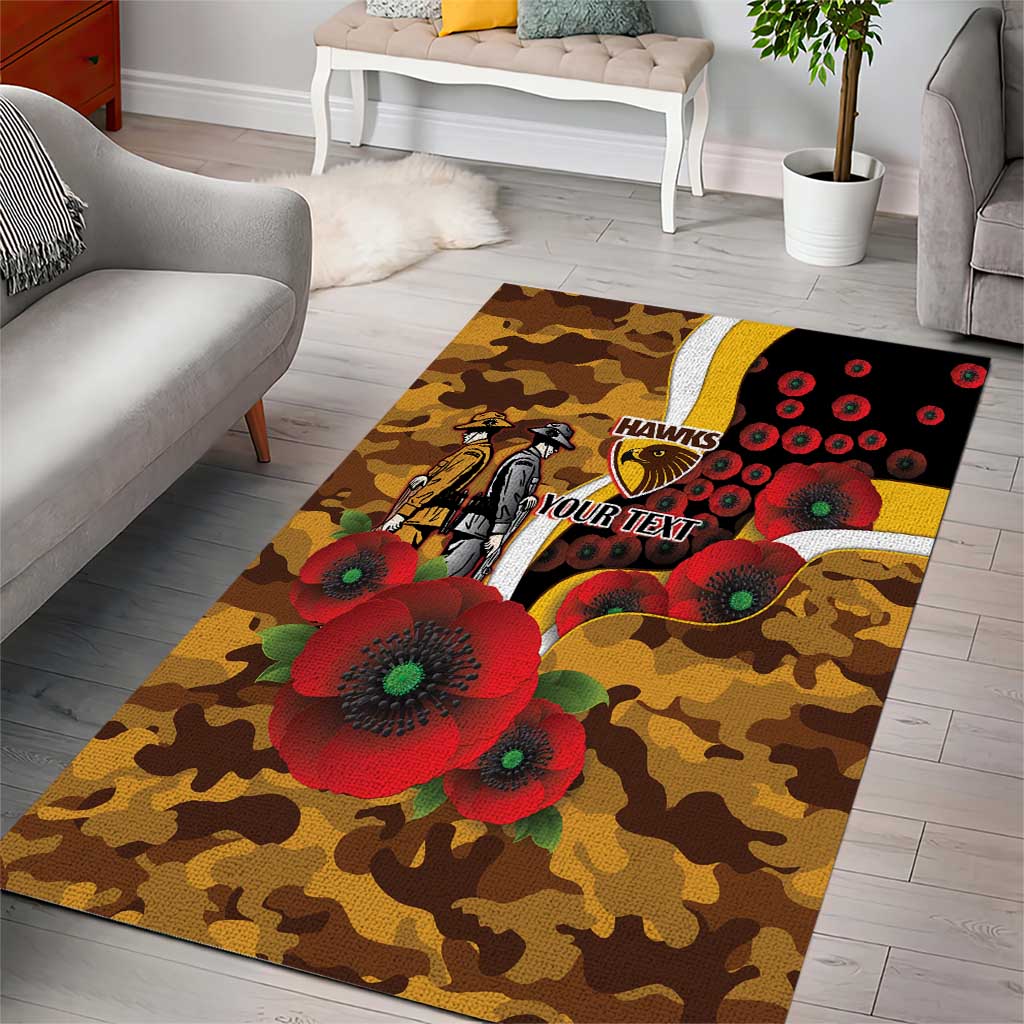 Hawthorn Hawks ANZAC Personalised Area Rug Lest We Forget Poppy Camo