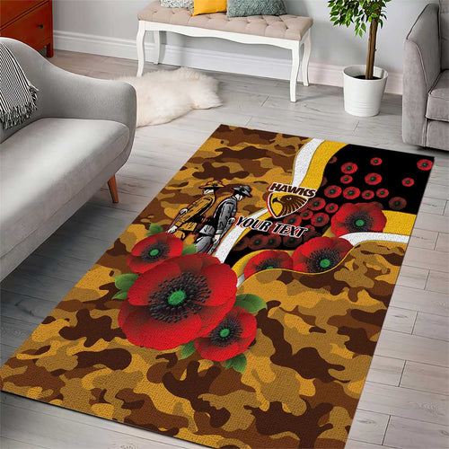 Hawthorn Hawks ANZAC Personalised Area Rug Lest We Forget Poppy Camo
