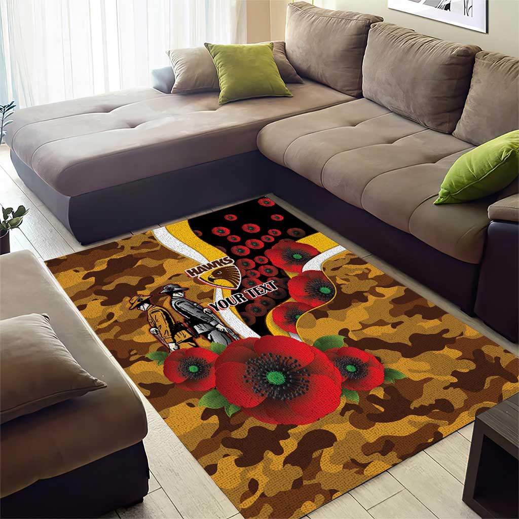 Hawthorn Hawks ANZAC Personalised Area Rug Lest We Forget Poppy Camo