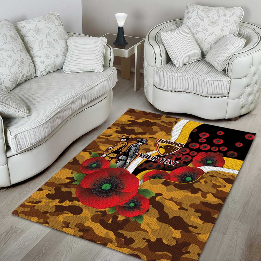 Hawthorn Hawks ANZAC Personalised Area Rug Lest We Forget Poppy Camo